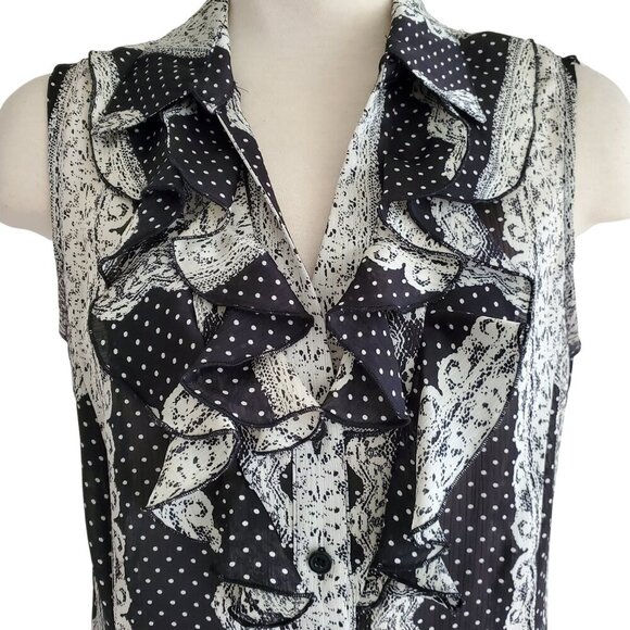 Tahari ASL Ruffle Button up Sleeveless Blouse Great for Under a Business Suit S - Picture 2 of 11